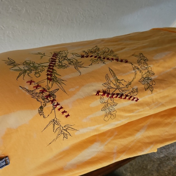 MOCHA by Moran Dahan Distressed Denim Waistband Yellow Assymetric Festival Skirt - Picture 5 of 11